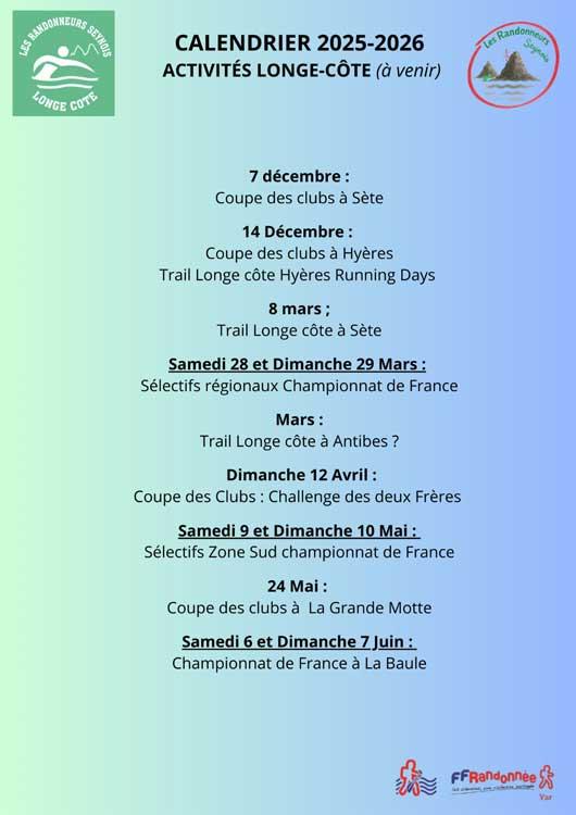 Calendrier longe cote 2025 2026